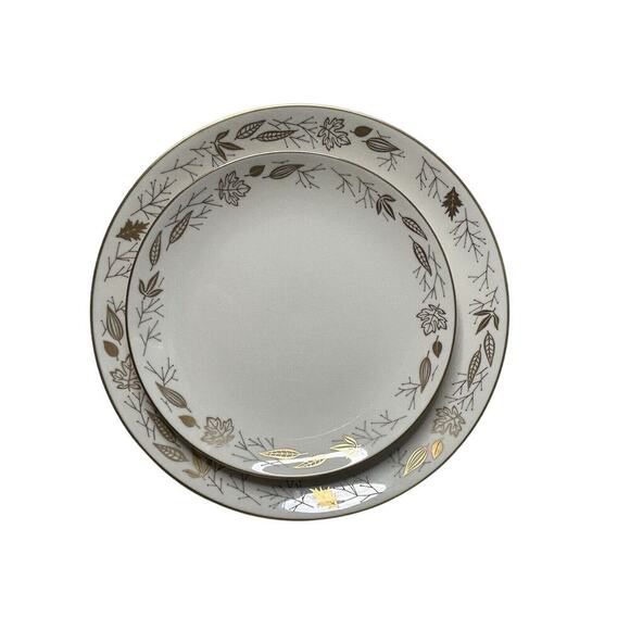 Franciscan Pottery China Gold Leaves Salad and Dinner Plate Set Gladding McBean - Picture 11 of 13